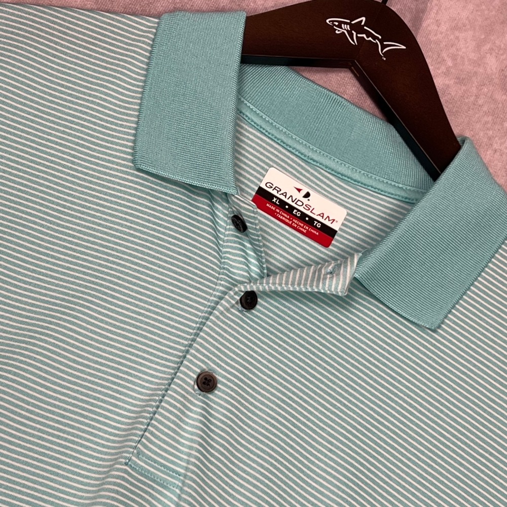 Grand Slam Polo Shirt Mens XL Mint Green Excellent Striped Performance Golf Top